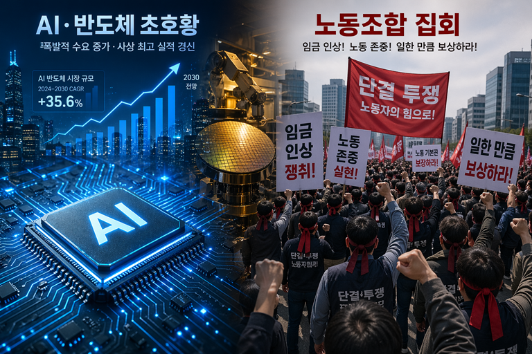 AI 반도체 특수와 노동조합 집회