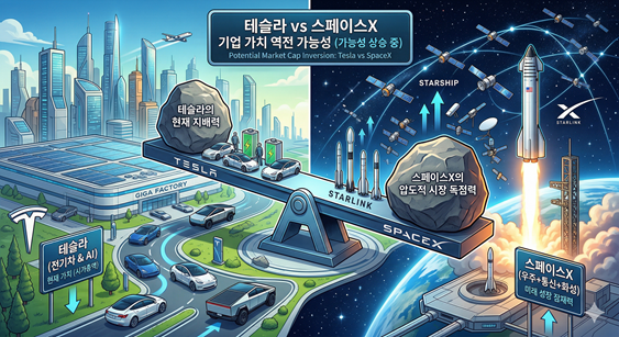 테슬라 스페이스X 가치 역전 가능성
